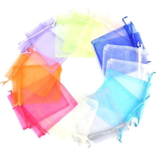 50pcs Organza Bags Wedding Pouches Jewelry Packaging Bags Gift Bag Candy Color