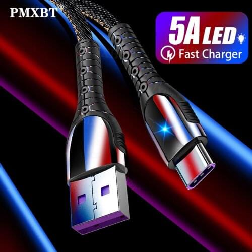 5A Type C Cable For Huawei P40 Samsung S20 S10 Xiaomi Mobile Phone Supercharge Fast Charging USB C Data Cord Charger Cable 1.2M