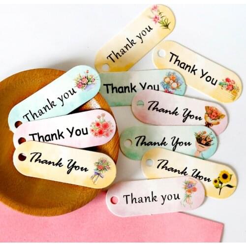 50sets Floral Cat Thank You Paper Gift Tags Multi-Design Decoration Hang Tags with String Jewelry Packing Labels Garment Tag