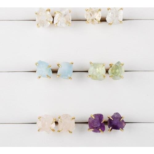 BOROSA 5Pairs New Arrival Gold Color Multi-Kind Natural Stones Claw Stud Earrings ZG0446 Earrings Trendy 2020