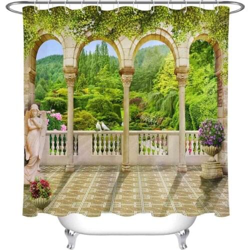 European Landscape And Architecture Shower Curtain Bathroom Screens Waterproof Eco-Friendly Polyester Fabric for Bathtub Decor