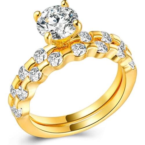 Hainon Fashion Round Clear Zircon Crystal Ring Set For Women Girl Engagement Wedding Ring Female Party Gold/Silver Color Jewelry