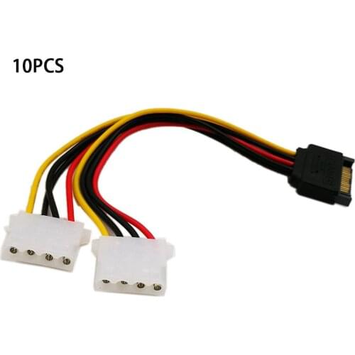 10PCS 6" SATA 15-Pin Male to Dual 4-Pin Molex Female Y Splitter Ide Hard Drive Power Converter Cable