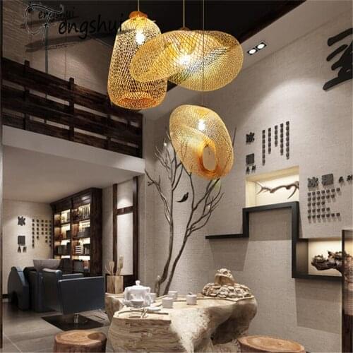Chinese Vintage Bamboo Pendant Lights Modern Classic Rattan Pendant Lamp Indoor Dining Living Room Kitchen Hanging Lamp Fixtures