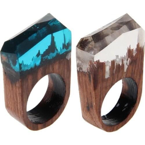 Handmade Wood Resin Ring With Secret Forest Scenery Landscape Inside Jewelry