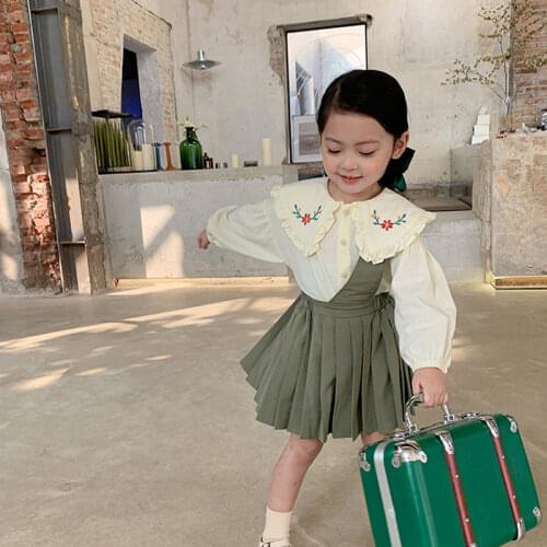 Girl Suit Embroidered Doll Collar Shirt Personalized Pleated Skirt Autumn Clothes New Kids Baby Children Clothing Set 2pcs 3-8Y