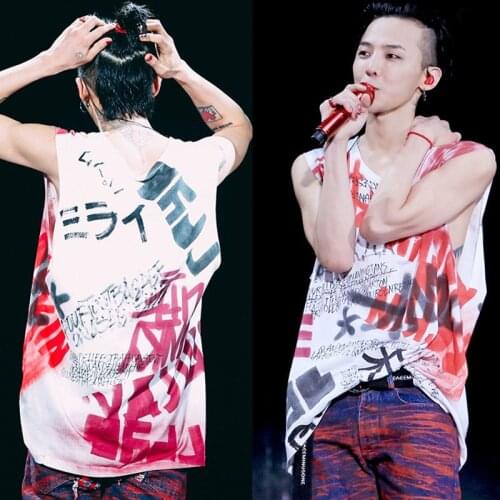 KPOP G-Dragon Vest Graffiti Print T-shirt Summer Wear Peaceminusone