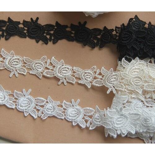 10Yds Rose Flower Lace Trim Embroidery Ribbon Water Soluble Applique Patch DIY Sewing Trimmings Accessories for Needlework 25mm