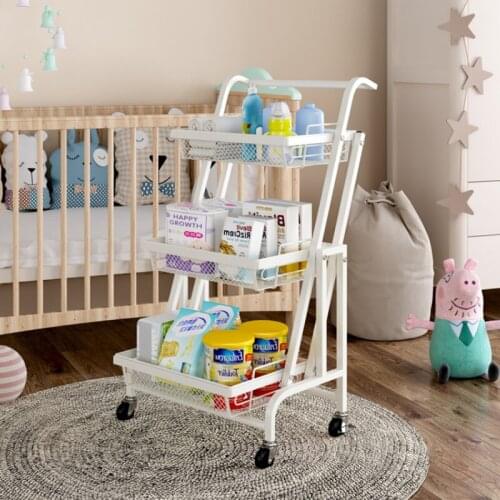 Kitchen Floor-standing Trolley 360-degree Rotating Shelf Multifunctional Parallel Folding Vegetable and Fruit Storage Basket