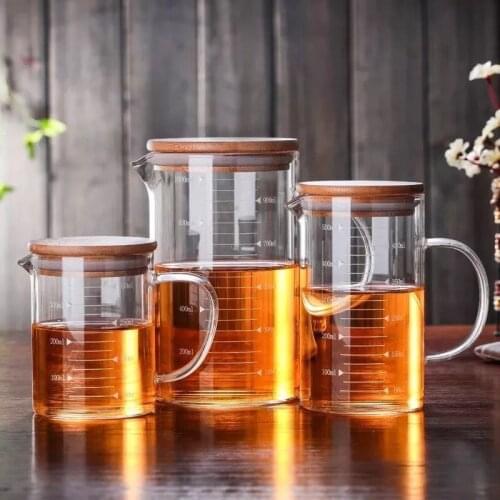 Borosilicate Glass Graduated Cup Acid Food Grade Glass Measuring Cup Jug Transparent Milk Cup Beaker Cold Water Cup with Lid