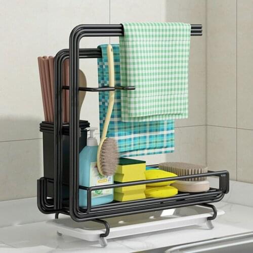 Metal Painted Kitchen Sink Drain Rack Stand Wall Mounted Rag Sponge Storage Accessories Organizer Tools Gadget Container Shelf