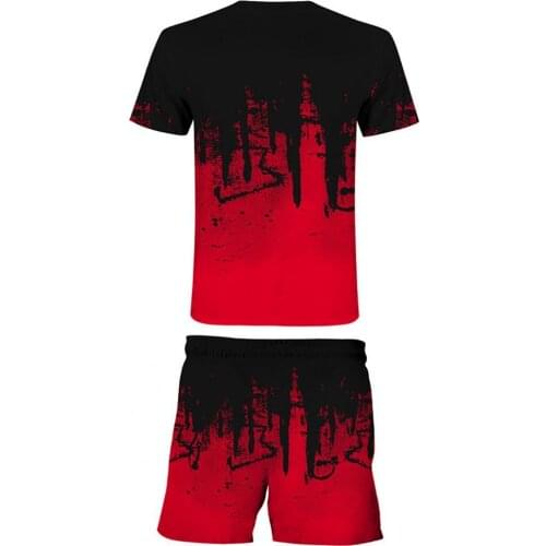 Plus Size Men Outfit 3D Digital Print Men Tracksuit Drawstring Two Piece Short Sleeve T-shirt Shorts Casual Men Sports Suit