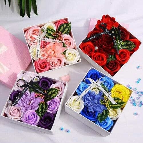 2021 Soap Rose Flower Gift Box Artificial Flowers Souvenirs for Valentines Day Mothers Day Red/Purple/Blue/Pink