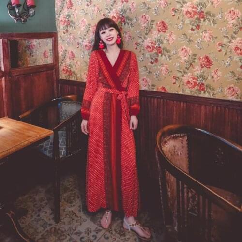 Spring 2021 New Seaside Resort Big Pendulum Cardigan Dress Long-Sleeved Dress Large-Size Loose Dot Shirt Super Fairy Skirt