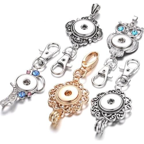 New Snap Jewelry 18mm Snap Button Keychain Jewelry for Women Girls Crystal Love Heart Metal Snap Keyring Key Chains
