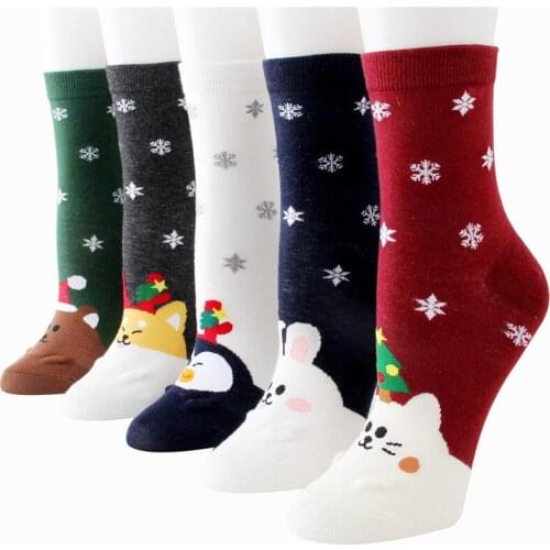 New Year Gift Christmas Socks Cotton Women Socks korean Kawaii Penguin Rabbit Elk Snow Cute Funny Winter Sock Christmas Gift