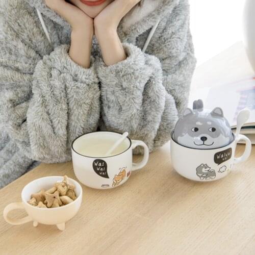New 350ml Kawaii Shiba Inu Mug Cute Cartoon Ceramics Mug With Lid and Spoon Coffee Milk Tea Mugs Breakfast Cups Drinkware Gifts