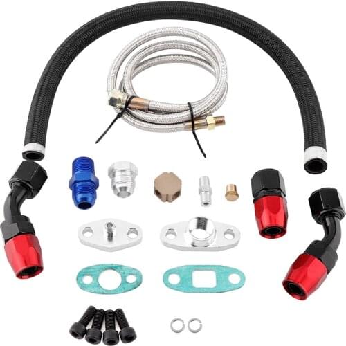 Turbo Oil Feed Return Line AN10 Fitting Adapter Flange Kit For T3 T4 GT35 T70 T66 Turbine Oil Supply Pipe + AN10 Connector