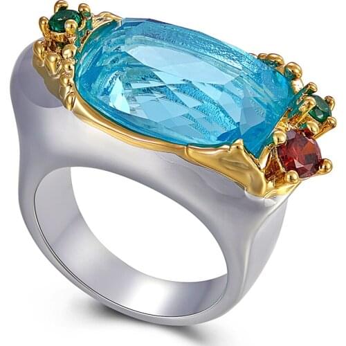 Delicate Feminine Wedding Ring for Women Wide Design Lovely Colors Big Blue Zircon Must Have Jewelry