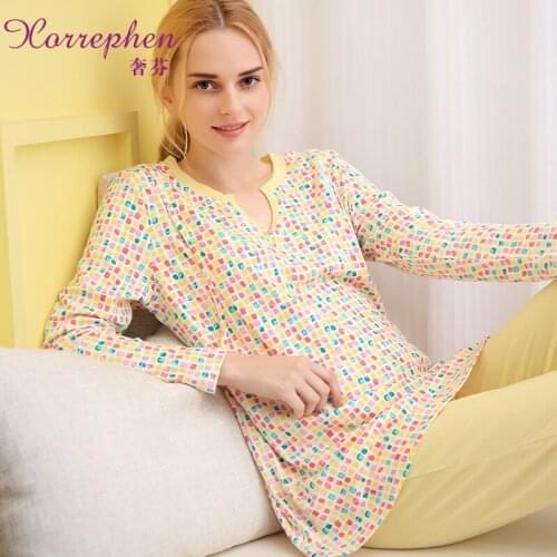 Maternity Clothes Monthly Dress Cotton Long Sleeve Outgoing Breast Maternity Postpartum Feeding Pajamas