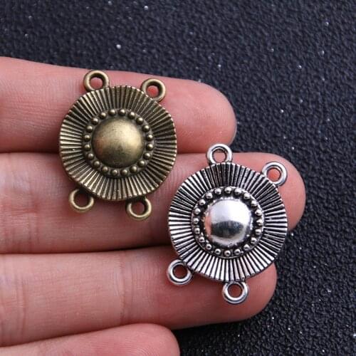 6pcs 21*26mm Two Color Zinc Alloy Round Pendants Connectors Linker For DIY Charm Jewelry Accessorie