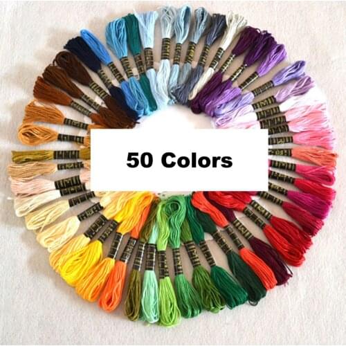 Multicolor 50Pcs DMC Cotton Thread Embroidery Thread Hand Cross Stitch Floss thread Floss Sewing Skeins Craft Knitting Spiraea