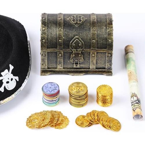 100pcs Jewelry Box Toy Treasure Boxes Party Decor Pirate Gold Coins Plastic Treasure Chest Decorative Treasure Chest Keepsake