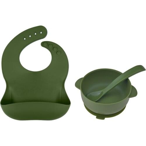 Silicone Feeding Set Children Tableware Food Grade Silicone Suction Bowl With Spoon Baby Plate Dish BPA Free Silicone Bibs