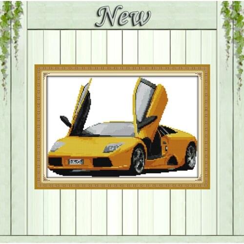 Yellow Sports Car,11CT Pattern Printed on the Canvas DMC 14CT Cross Stitch kits,Embroidery Sets Needlework,Home wall Decoration