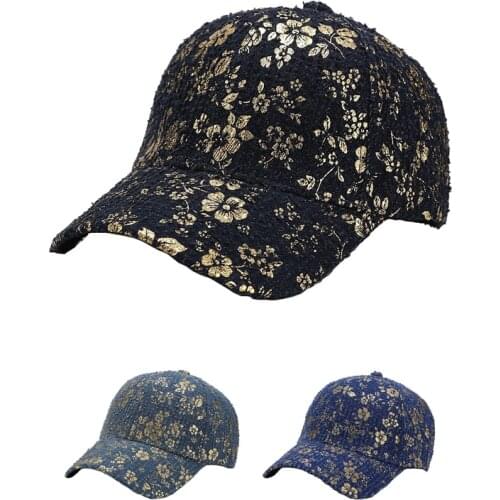 Women Retro Baseball Cap Girl Adjustable Outing Sun Hat Denim Sports Caps Female Golden Flower Printing Peaked Cap Trucker Hats