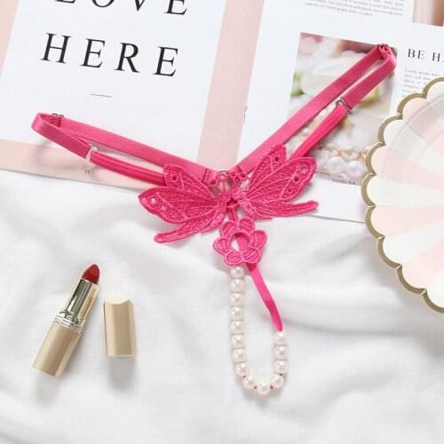 Women Sexy Micro beading G string Pearls Butterfly lace thong panties underwears new styles 2018