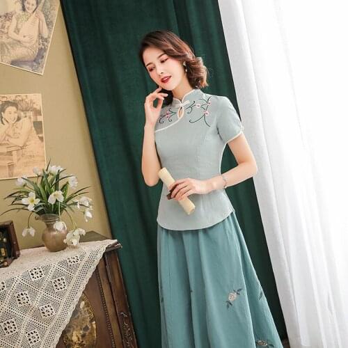 3XL Han Fu Tangzhuang Chinese National Costume Traditional Embroidered Women Skirt Suits Costumes Chorus Shirts Roupa Oriental