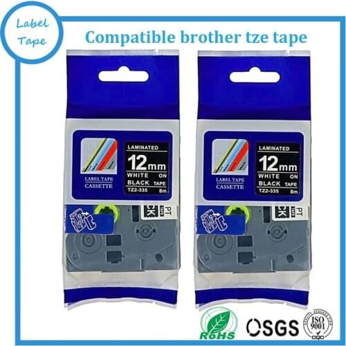 10 packs 12mm TZe-335 White on Black TZ-335 compatible label tapes for PT label printers