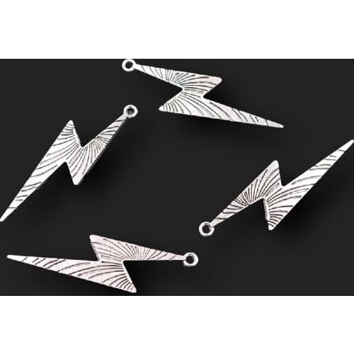 10pcs Silver Plated Large Lightning Thunder Logo Pendants Hip Hop Necklace Earrings Accessories DIY Charms Jewelry Crafts Making