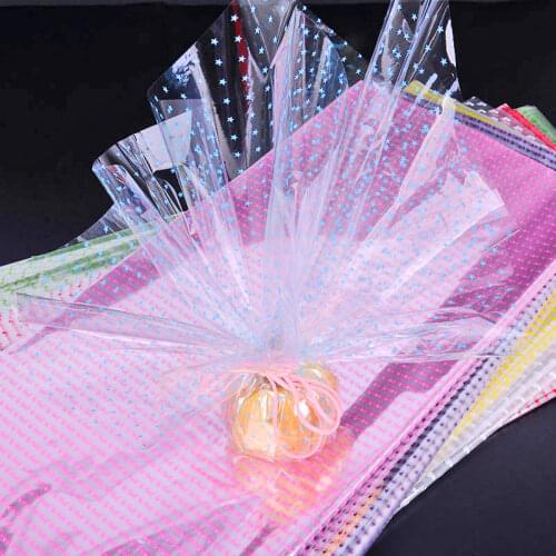 100pcs 55CM Clear OPP Plastic Paper Bouquet Waterproof F Color Stars Glass Paper Transparent Small Stars Gifts Wrapping Paper