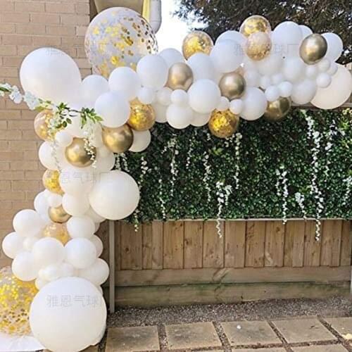 129Pcs White Gold Balloon Chain White Latex Golden Confetti Ballon Boys Girls Birthday Holiday Wedding Party Balloons Garland