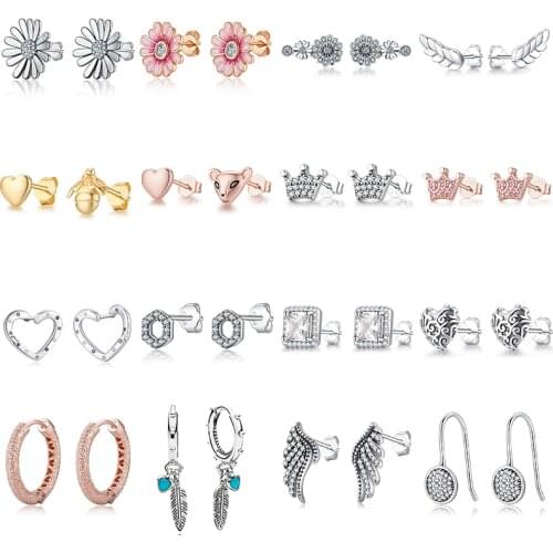 16 Style Silver Color Earrings With Crown Sparkling Daisy Flower Trio Crystal Earrings For Women Wedding Party Jewelry