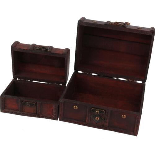 2 Pieces/Lot Vintage Wooden Lock Treasure Case Jewelry Storage Box Container