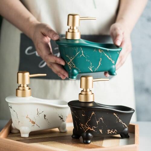 2 VS 1 Ceramic Art Luxury Bathroom Hotel Bathtub Tub Soap Dispenser Lotion Perfume Liquid Pump Bottle Gel Shampoo Container