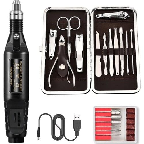 26 PCS Nail Electric Polisher Pen Set Nail Trimming Kit USB Nail Clippers Dead Skin Fork Portable Useful Nail Art Care Tool Set