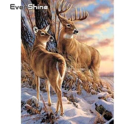 Evershine Diamond Painting Animal Deer Cross Stitch Kit Diamond Embroidery Scenery Winter Crystal Painting Full Square Drill Art