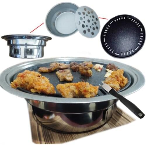 Nonstick Charcoal BBQ Grill Korean Style Camping Pit Steak Barbecue Stove Set Stainless Steel Kitchen Accessories Tool 35cm