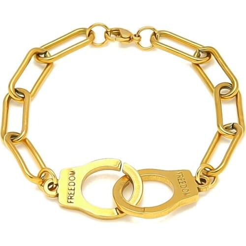 Handcuffs Bracelet Stainless Steel Bracelets For Women Gold/Silver Color Metal Heavy Duty Chain Cuffed Up Clasps Bracelet Female