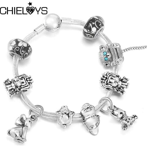 Lovely Elephant Cat Monkey Charm Beads Bracelets With Multi-layer Chain Bracelet Bangles For Women Cartoons Style Jewelry Gift
