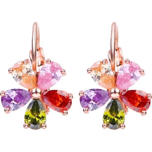 Bettyue Brand Fashion Charm Wholesale AAA Multicolor Zircon Flower Shape Jewelry Clip Earrings For Woman Wedding Party Gifts