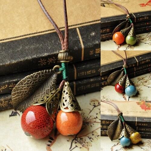 Sweater Chain Women Handmade Ceramics Retro Sweater Necklace 2021 Fashion Jewelry Necklace Statement Collar Clothing Accessories