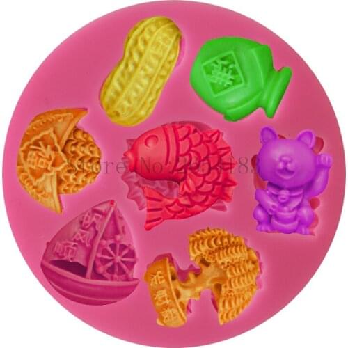 DIY Chinese Luck Goods Silicone Fondant Soap 3D Cake Mold Cupcake Jelly Candy Chocolate Decoration Baking Tool Moulds FQ3336