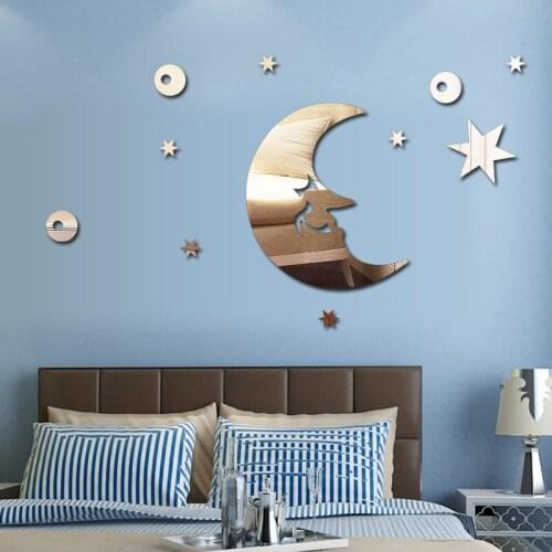 DIY mirror wall stickers for home corner decoration decorative art poster wall decals sticker moon pattern room decor