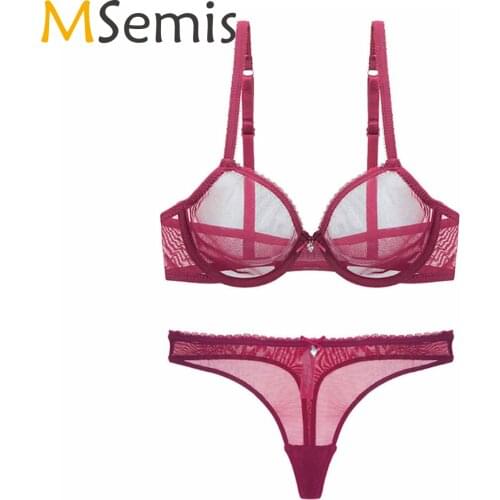 Women See-through Mesh Lingerie Set Adjustable Straps Bra Top with Briefs Underwear Ladies Exotic Sets for Stage Performance
