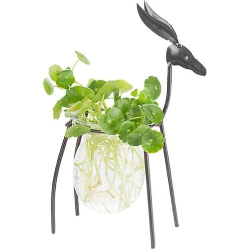 European Iron Deer Flower Vase Creative Hydroponic Container Glass Living Room Decoration Home Furnishing Floral Decorations